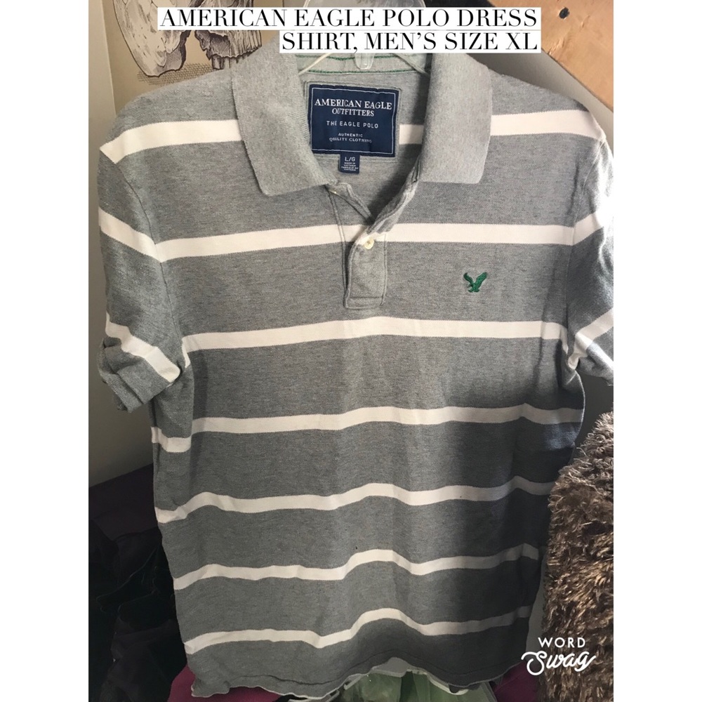 American Eagle Gray White Men’s Striped Polo Shirt